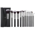 15-piece black makeup brush set with silver ferrules and black PU storage bag - 15Pcs Black Silver Set With Button Bag