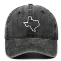 Berretto da baseball vintage in cotone lavato con ricamo bianco della mappa del Texas - Nero