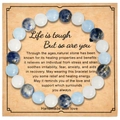 Handmade 8mm blue and white natural stone bracelet on inspirational display card - 8mm Beads With Card / Blue White Mix