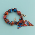 Orange and blue floral fabric strap with beads and metal buckles for handbags - Orange Blue Floral (B110-L)