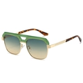 Lunettes de soleil rétro à double pont, monture verte et verres dégradés bicolores - Monture Or Vert Verres Thé Vert