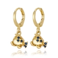 Elegant gold fish earrings set with yellow and blue cubic zirconia on white background - Fish Design