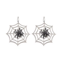 Halloween spider web earrings with central spider motif in antique silver and black finish - Silver Hollow Out Spider Web
