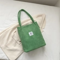 Minimalistische grüne Cord-Einkaufstasche mit Doppelriemen und Slogan-Patch für Damen - Grün