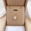 Simple titanium steel choker necklace with a gold cylindrical pave diamond pendant - N309 Pave Cylinder Gold