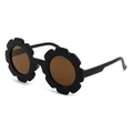 Kids' matte black flower-shaped sunglasses with round brown lenses for UV protection - Black
