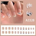 Short press-on nails with cow print and stars design in nude pink and French tips - Cow Star Pattern (A3328)