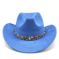 Detail of bright blue cowboy hat with woven band and blue evil eye decorative ornament - M (56-59cm) / Royal Blue Suede