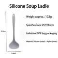 Grey food grade silicone soup ladle with nylon core and ergonomic long handle for non-stick pans - Large (Thick) / Gray