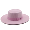 Cappello in lana rosa a tesa larga da donna con fiocco di nastro su sfondo bianco - M (56-58cm) / Fucsia