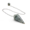 Natural agate hexagonal pendulum pendant with fine silver chain on white background - Labradorite