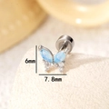 Blue butterfly earring studs with opal finish and clear zircon in size 6mm by 7.8mm - Opal Blue (Single)