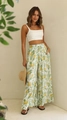 Women casual summer set with white tank top and pineapple print wide leg trousers - S / Bottoms / Pineapple Print