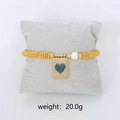 Golden beaded stretch bracelet with white pearl and blue heart rhinestone charm - Turquoise Color Heart Charm Bracelet (Gold)