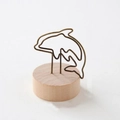 Minimalist wooden memo clip with dolphin-shaped metal wire holder on round base - Dolphin