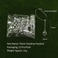 Set of 12 clear drop crystal pendants with silver cords for Christmas decor - Teardrop Pendant / 70mm