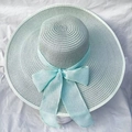 Cappello estivo a tesa larga in blu grigio chiaro con fiocco in lino verde menta - Taglia Unica (55-58cm) / Verde