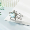 Star-shaped 925 silver stud earring with light blue zircon and crystal accents - One Pair With Silicone Earplugs / Light Pink Blue Moonlight (A542-1)