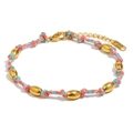 Bracciale intrecciato rosa e blu con perline placcate oro 18K e chiusura a moschettone - Stile Perla a Botte Con Nodo Colorato 2 (B0743-2)