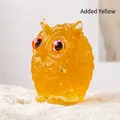 Artistic owl figurine made of amber resin with gold foil fragments and big orange eyes - Yellow Quartz Style 2