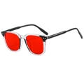 Retro square sunglasses with red lenses and black-white spliced frames and rivets - Split Black White Frame Red Lens