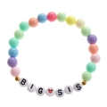 Detail of colorful beaded bracelet for girls with BIG SIS lettering and heart charm - Round Bead - BIG SIS