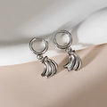 Silver stainless steel shell style earrings with banana-shaped pendants in glossy finish - Steel Color - Banana Shape