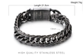 Pulsera de cadena barbada para hombre en acero 316L, 21,5cm de largo y 13mm de ancho gris - Ancho 13mm - Largo 21.5cm - Negro