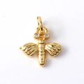 Detailed view of a gold-plated bee charm with sparkling cubic zirconia on white background - 07-Golden Bee C