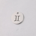 Macro detail of a 12mm silver stainless steel circular pendant with Roman numeral II - Gemini