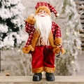 Muñeco de Papá Noel de pie con abrigo de cuadros rojos y linterna dorada decorativa - Estilo Lámpara de Aceite / 30cm