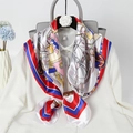 Fashionable nautical print silk scarf with anchors and sailboats in vibrant colors - Red Sailboat