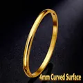 Polished 4mm domed bangle bracelet in gold finish minimalist stainless steel jewelry - Outer Arc (40-A-3) / 4mm Width / Gold