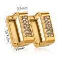 Detailed view of gold rectangular huggie earrings with white zircon dimensions 18.5x13mm - Gold-White Rhinestone