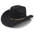 Classic black wool cowboy hat with leather band and gold diamond metal studs - M (56-58cm) / Black
