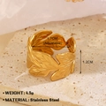 Minimalist 18K gold plated leaf ring in stainless steel with adjustable opening - Gold (768 Leaf)