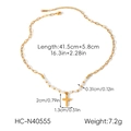 Detailed view of golden cross necklace dimensions with white beads and size labels - Gold Cross with White Beaded Chain (HC-N40555)