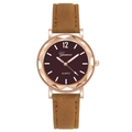 Montre quartz pour femme avec boîtier or rose facetté et bracelet en daim marron - Marron
