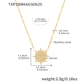 Detail view of gold sunburst zircon necklace with precise dimension and material labels - Gold Sun Necklace