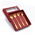 Set of four gold stainless steel coffee spoons with floral shaped heads in a gift box - A Style Short Flower Spoon-Gold+Red Box / Gold/Red Box/4PCS