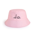 Detail of pink cotton bucket hat with black dinosaur embroidery and neat stitching - 50-52CM / Pink