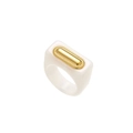 White resin band ring featuring a gold rectangular inset with decorative beaded edges - Gold White