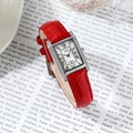 Vintage silver rectangular watch for women with red crocodile leather strap and crystals - Silver Case White Dial Red Strap