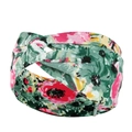 Elastic floral yoga headband with twisted knot design in vintage paisley print for women - Green Background Pink Yellow Floral (2)