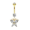 Vergoldetes Bauchnabelpiercing mit Schmetterlingsanhänger und Zirkon-Steinen - Stil 18