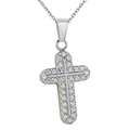 Silver stainless steel cross pendant necklace with micro-paved cubic zirconia gems - Silver N0024S