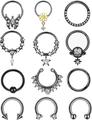 12pcs seamless stainless steel nose rings set with zircon in black, gold, and silver finishes - Black Daisy Style Set (5138242429713)