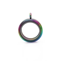 Rainbow plated stainless steel round locket pendant with transparent glass for jewelry - 30mm Multicolor - Screw Open