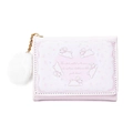 Pink tri-fold wallet featuring white rabbit patterns and a fluffy pompom keychain charm - Pink