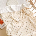 Infant Minky blanket with brown heart print on creamy cotton and white bubble texture - 100*110cm / Heart